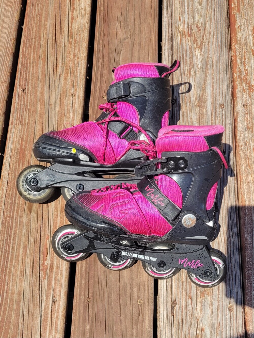 K2 Marlee Size 1-5 Kids' Pink Black Adjustable Inline Roller Skates Blades